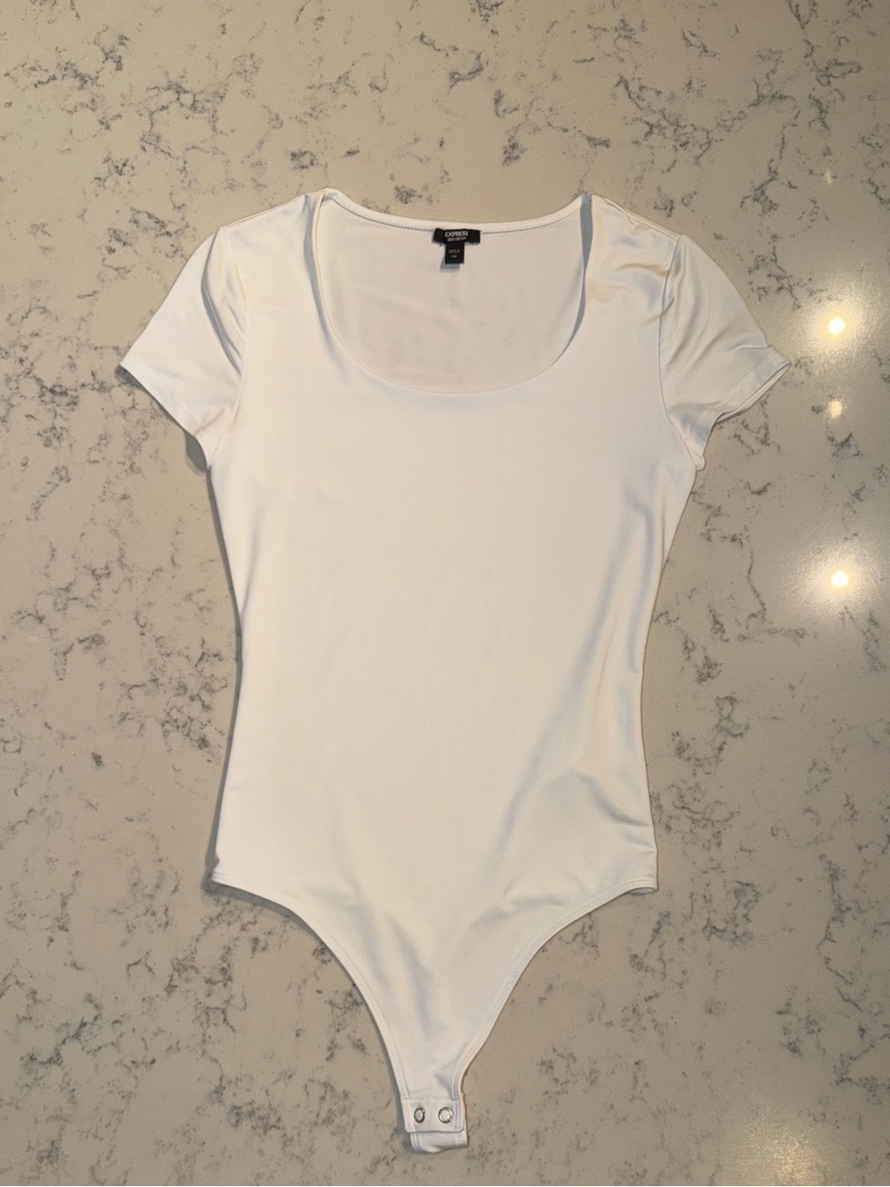 Express Body Contour Scoop Neck Short Sleeve Bodysuit White- XS